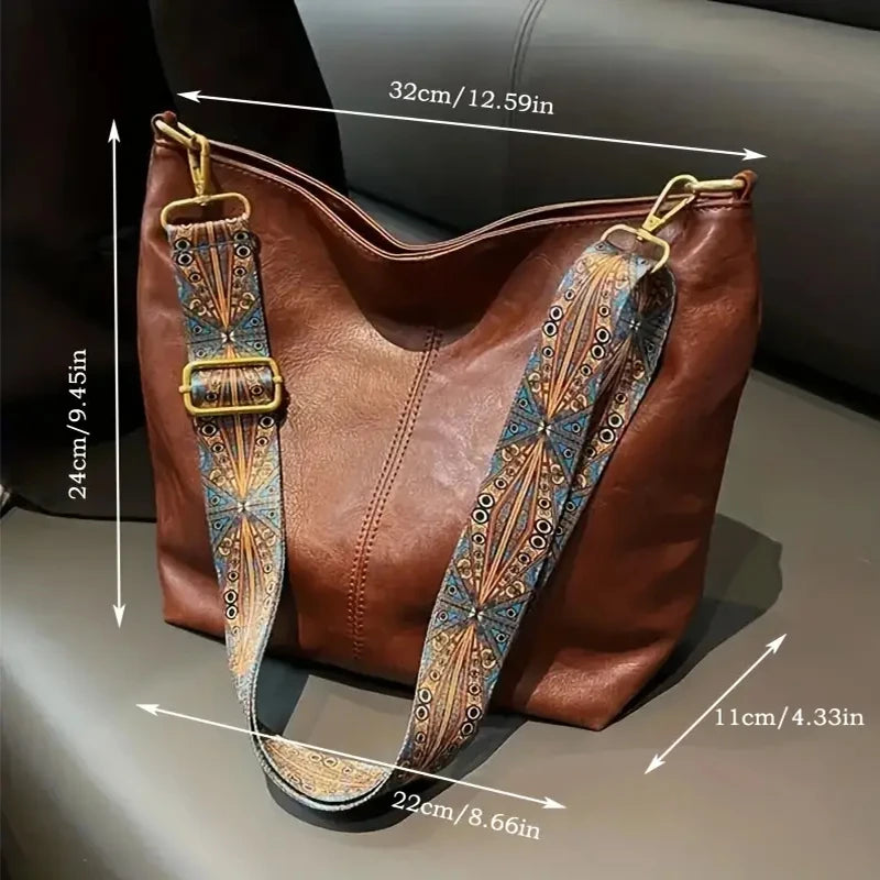 Boho leather tote bag