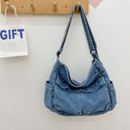 Denim top-handle handbag
