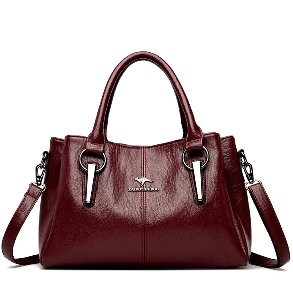 Leather handbag with detachable shoulder strap