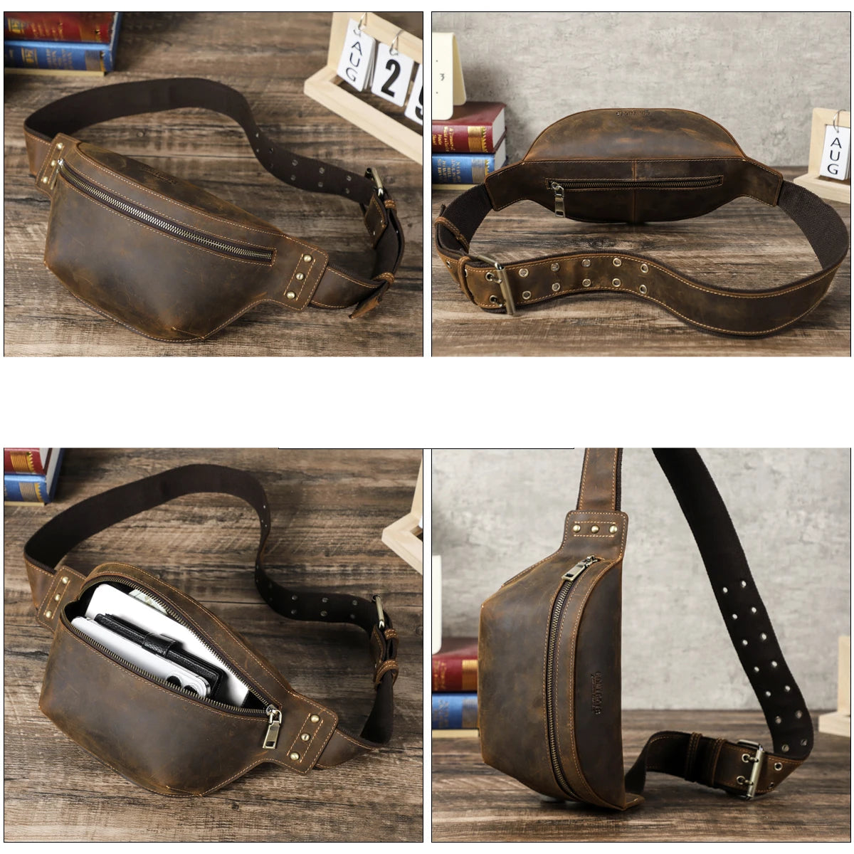 Structured leather waist bag
