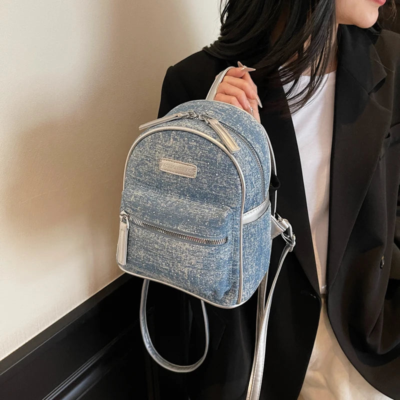 Women's small denim backpack