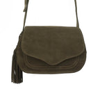 Fold-over suede shoulder bag