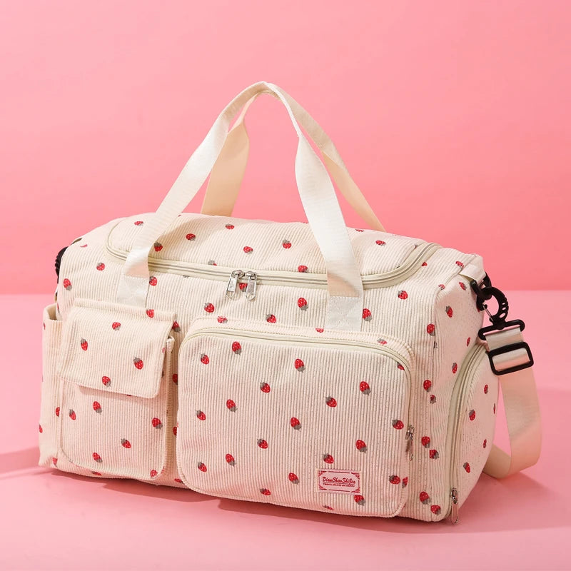 Corduroy travel toiletry bag with shoulder strap