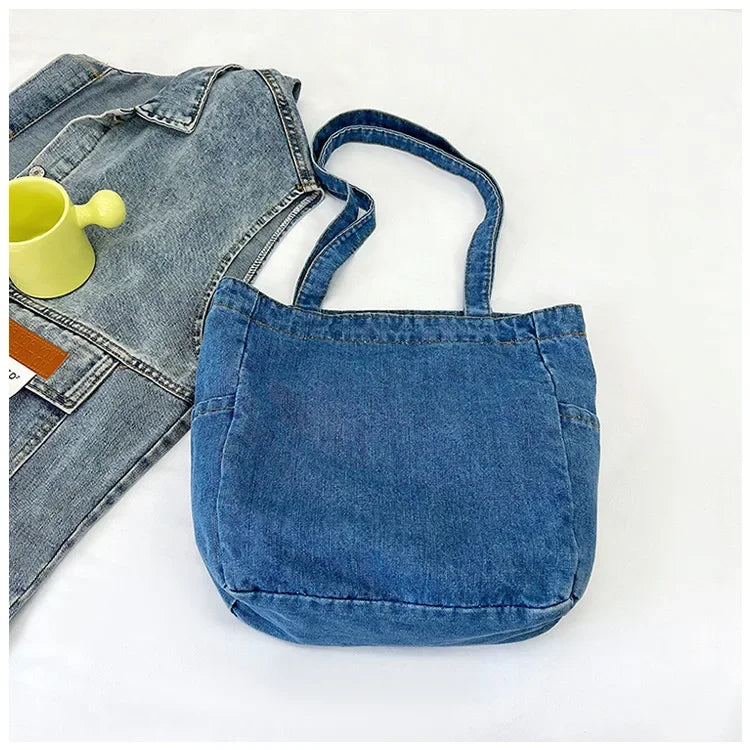 Denim tote bag with soft handles