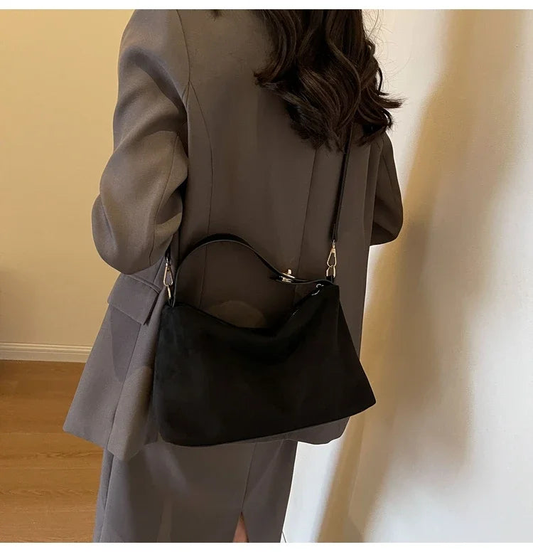 Everyday suede shoulder purse with secure zipper