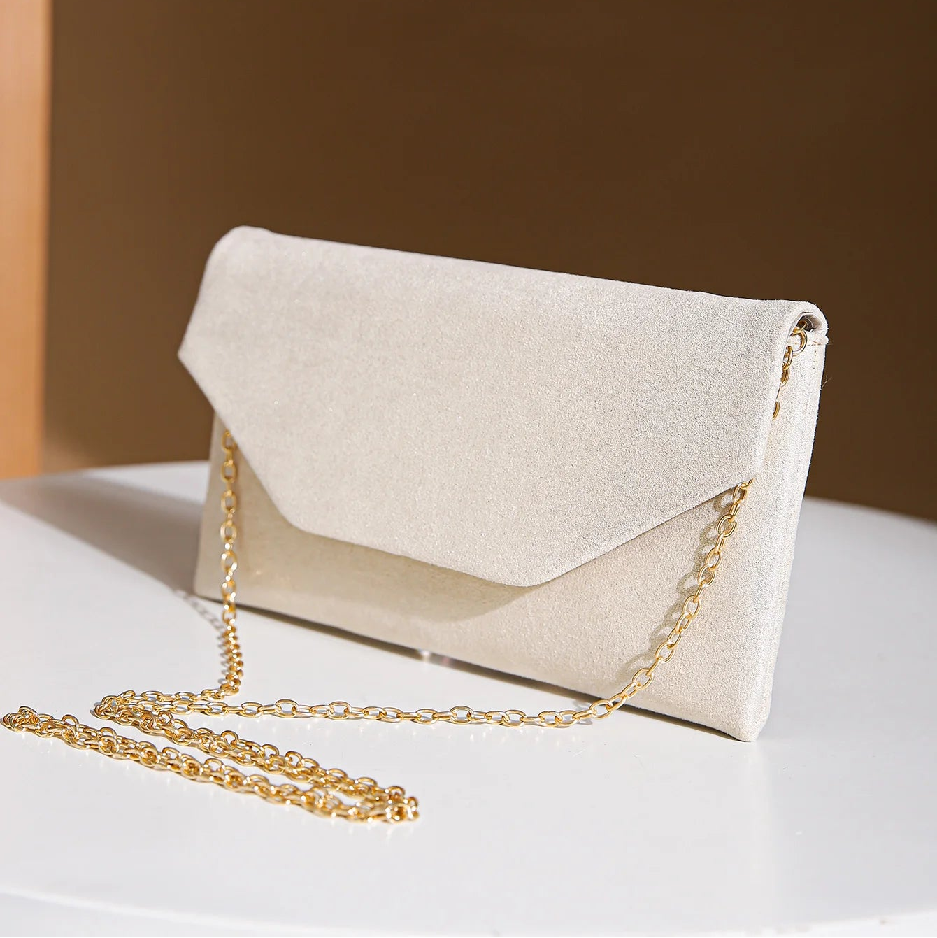 Corduroy envelope clutch bag with magnetic closure