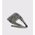 Distressed denim crossbody handbag with double zip