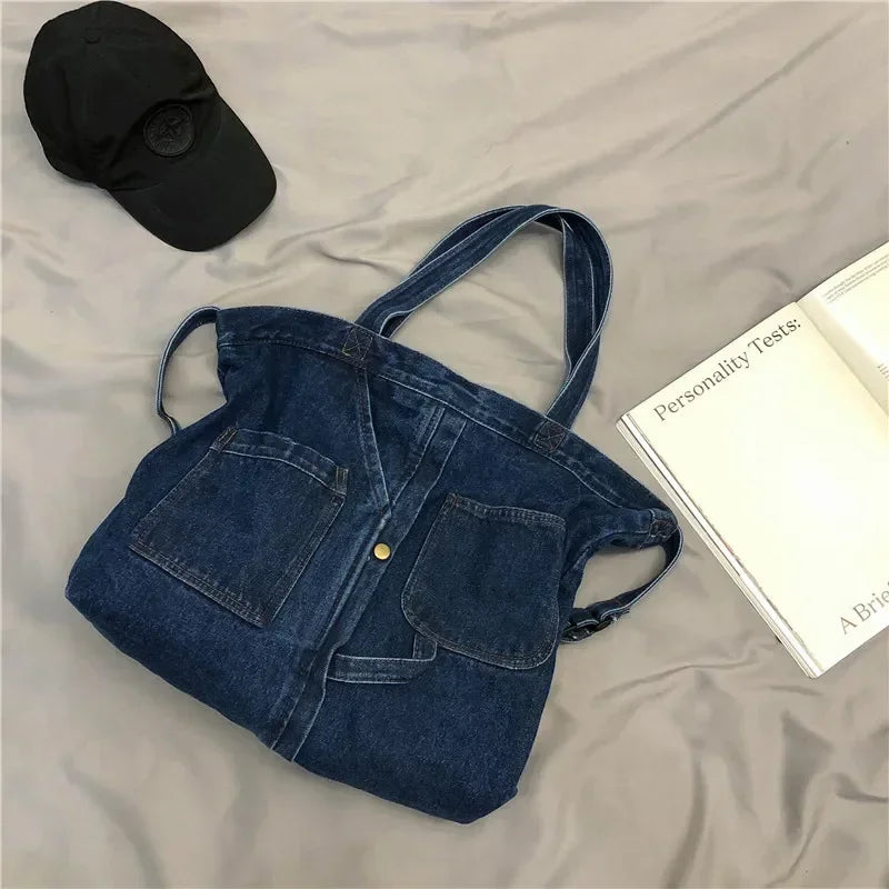 Classic denim tote bag with large capacity