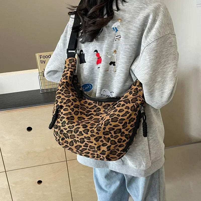 Leopard print corduroy crossbody handbag