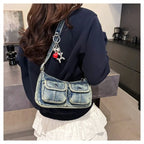 Denim handbag with front pockets