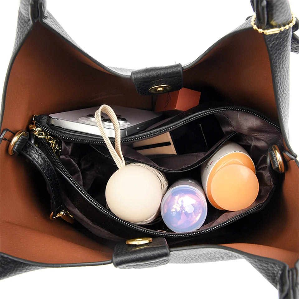 Leather shoulder handbag