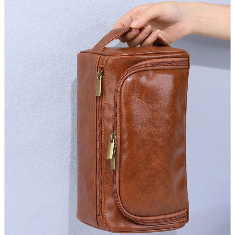 Large leather toiletry pouch