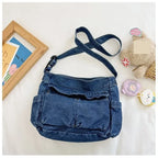 Denim top-handle handbag