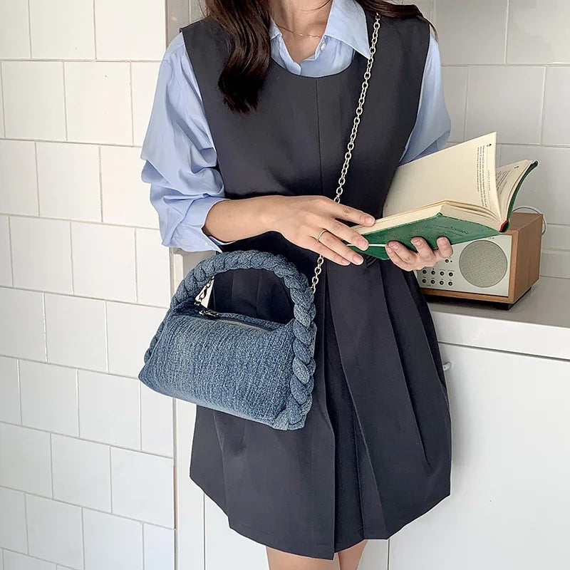 Classic blue denim purse with top handle
