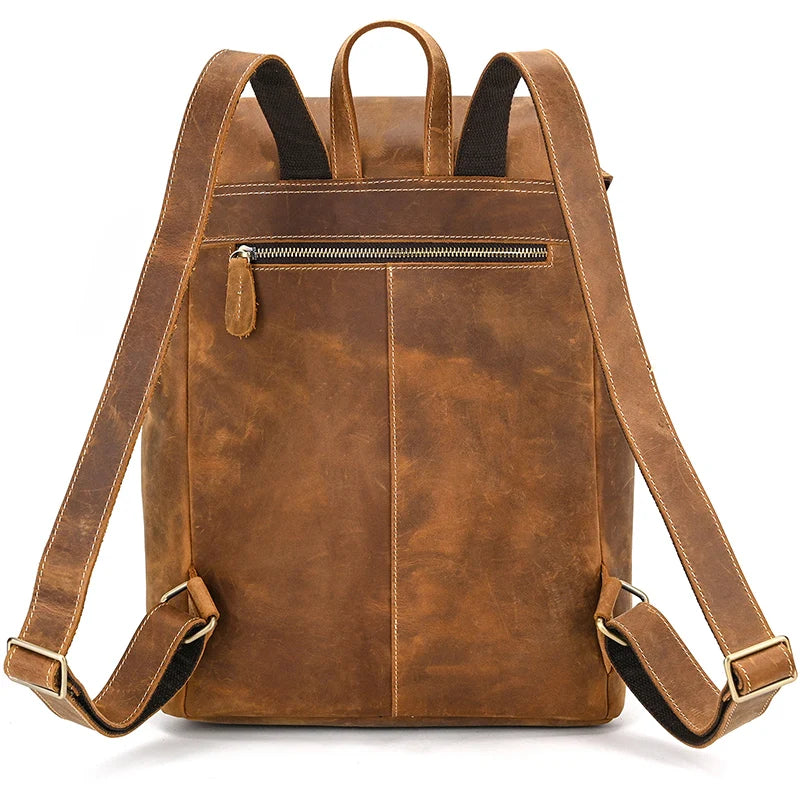 Leather laptop rucksack with top handle