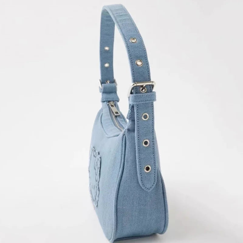 Soft denim shoulder handbag