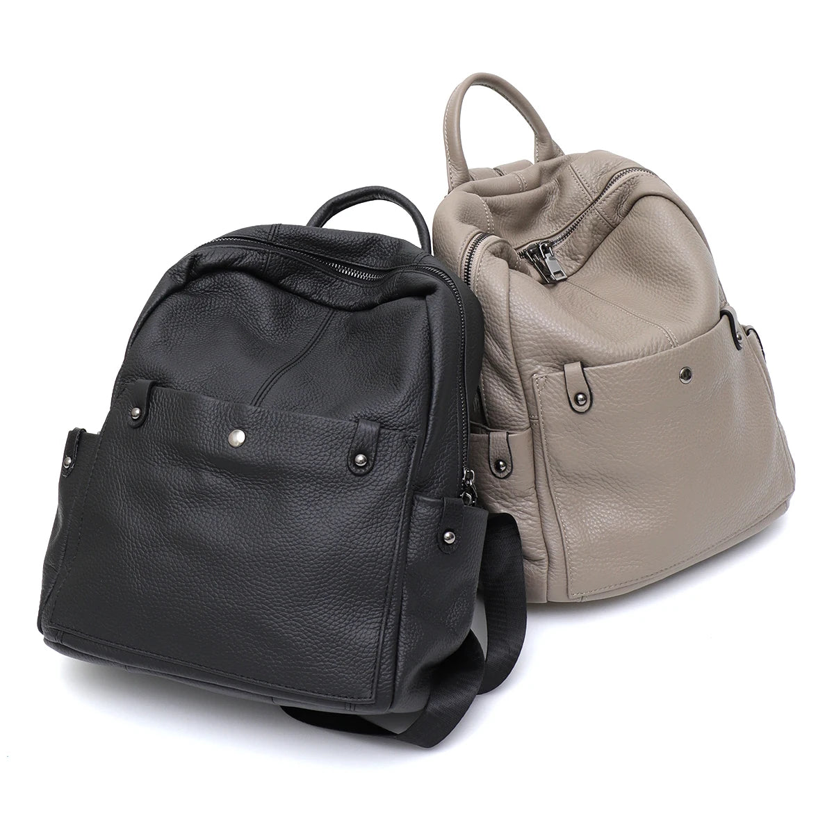 Chic leather backpack with front zipper