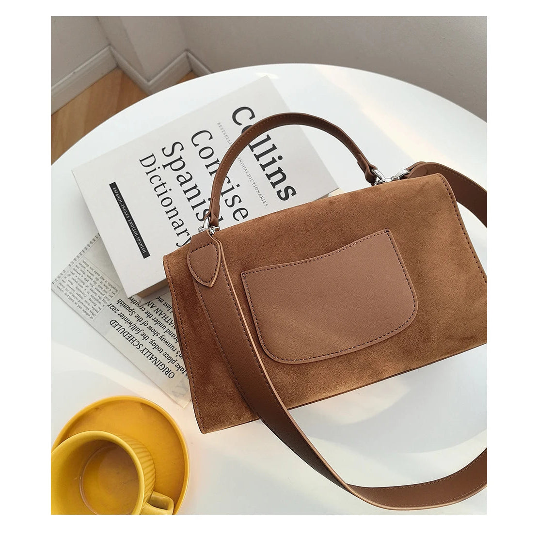 Suede handbag with subtle colors