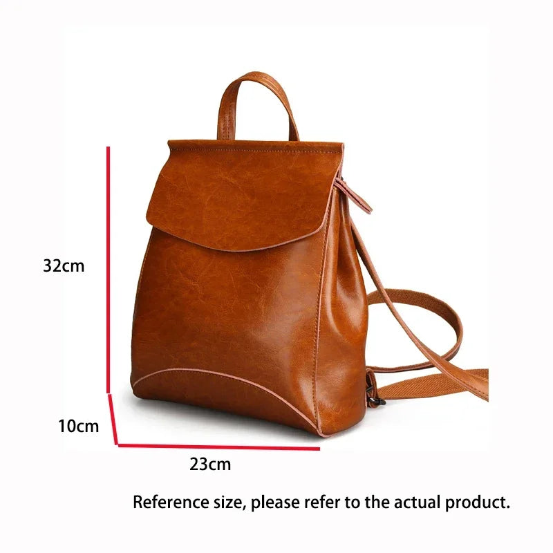 Women’ leather bookbag-style backpack