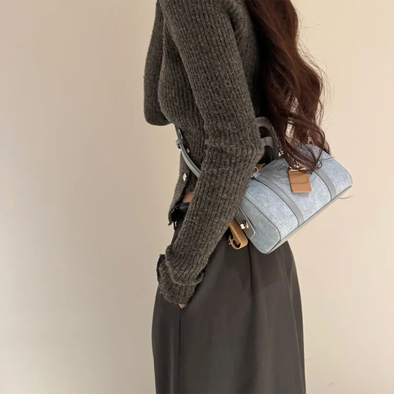 Structured denim crossbody handbag