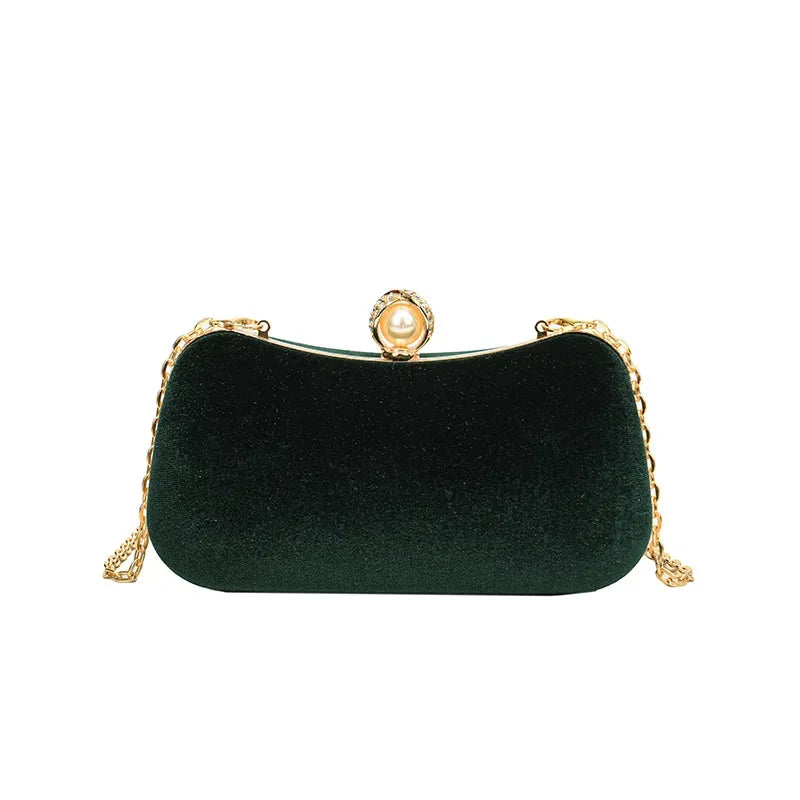 Corduroy clutch bag with  chain strap