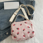 Stawberry corduroy handbag with top handle