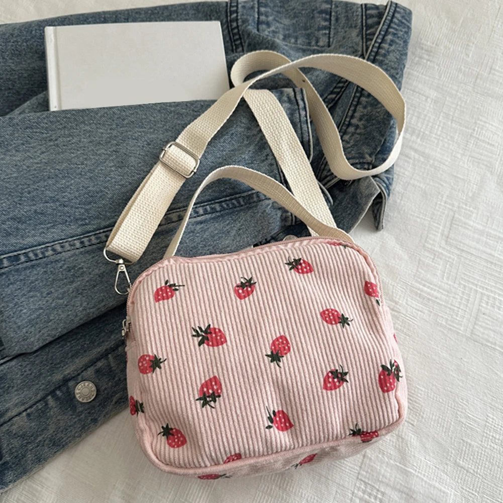 Stawberry corduroy handbag with top handle