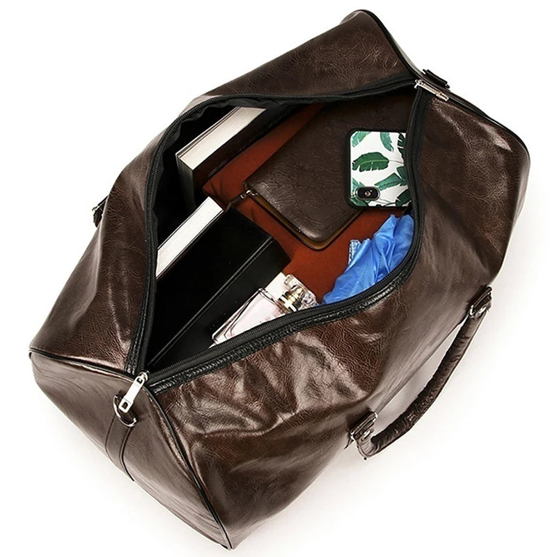 Handcrafted leather overnight duffle bag