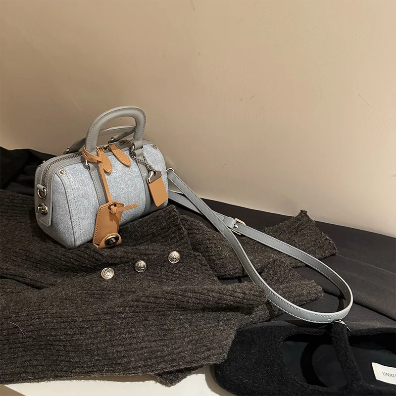 Structured denim crossbody handbag