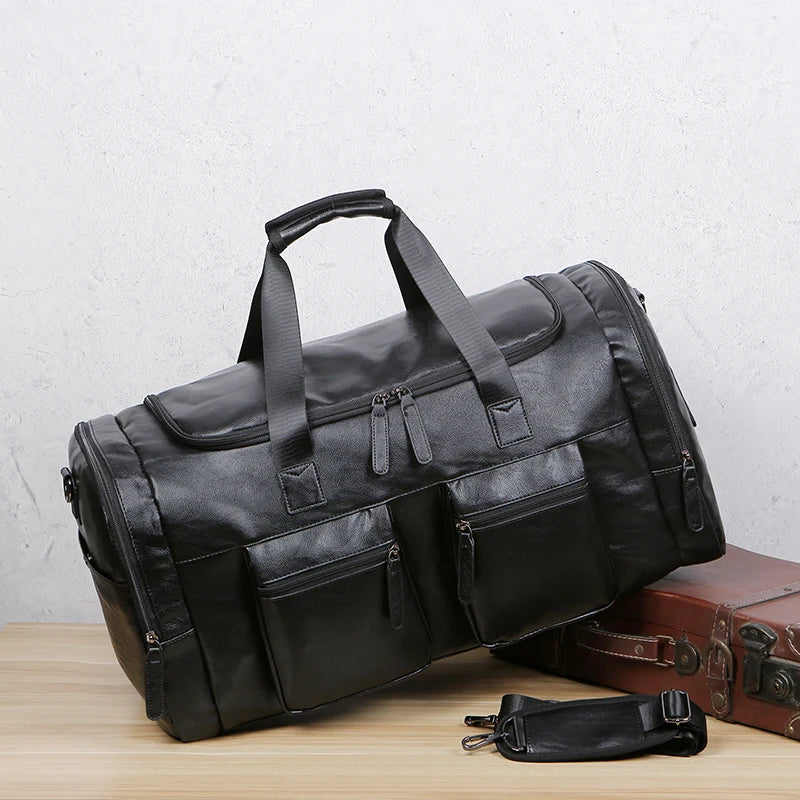Vintage leather weekender duffle bag