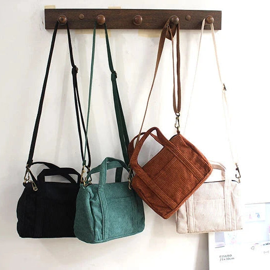 Corduroy purse with detachable shoulder strap