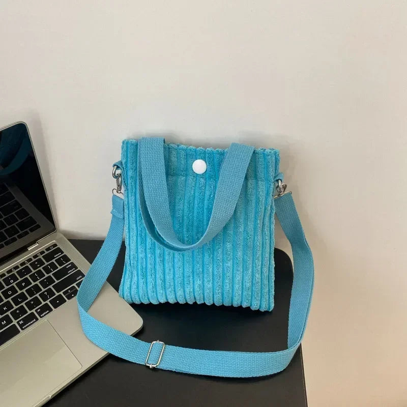 Corduroy handbag with front button detail