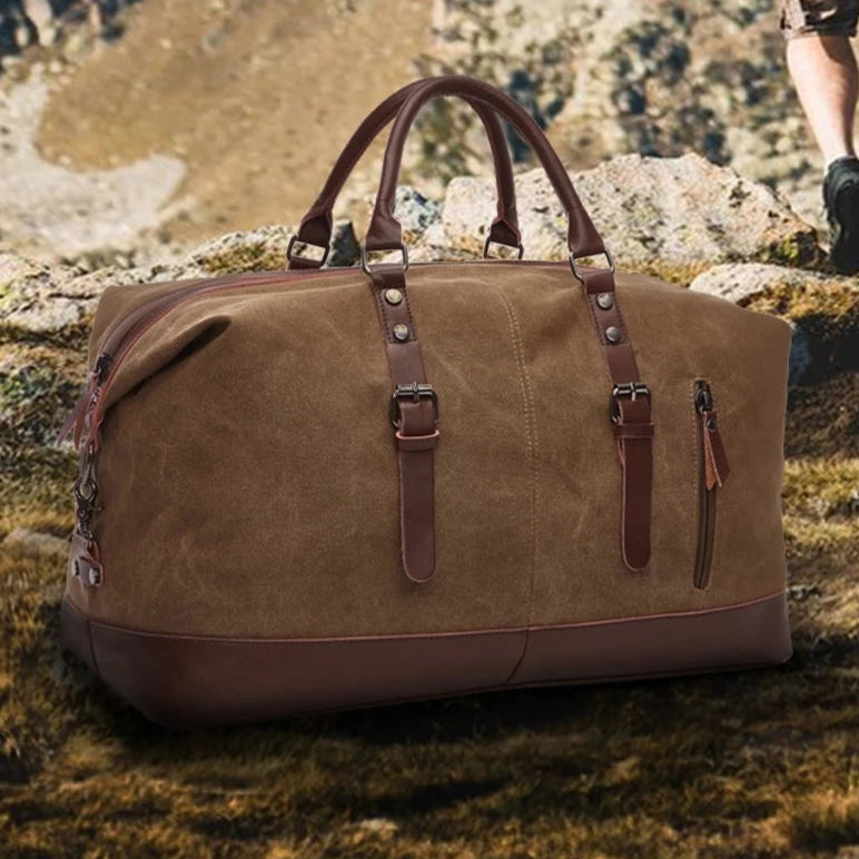 Leather men travel weekender bag