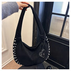 Chic suede shoulder bag with decorative strass