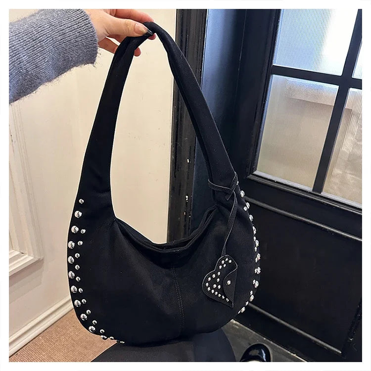 Chic suede shoulder bag with decorative strass