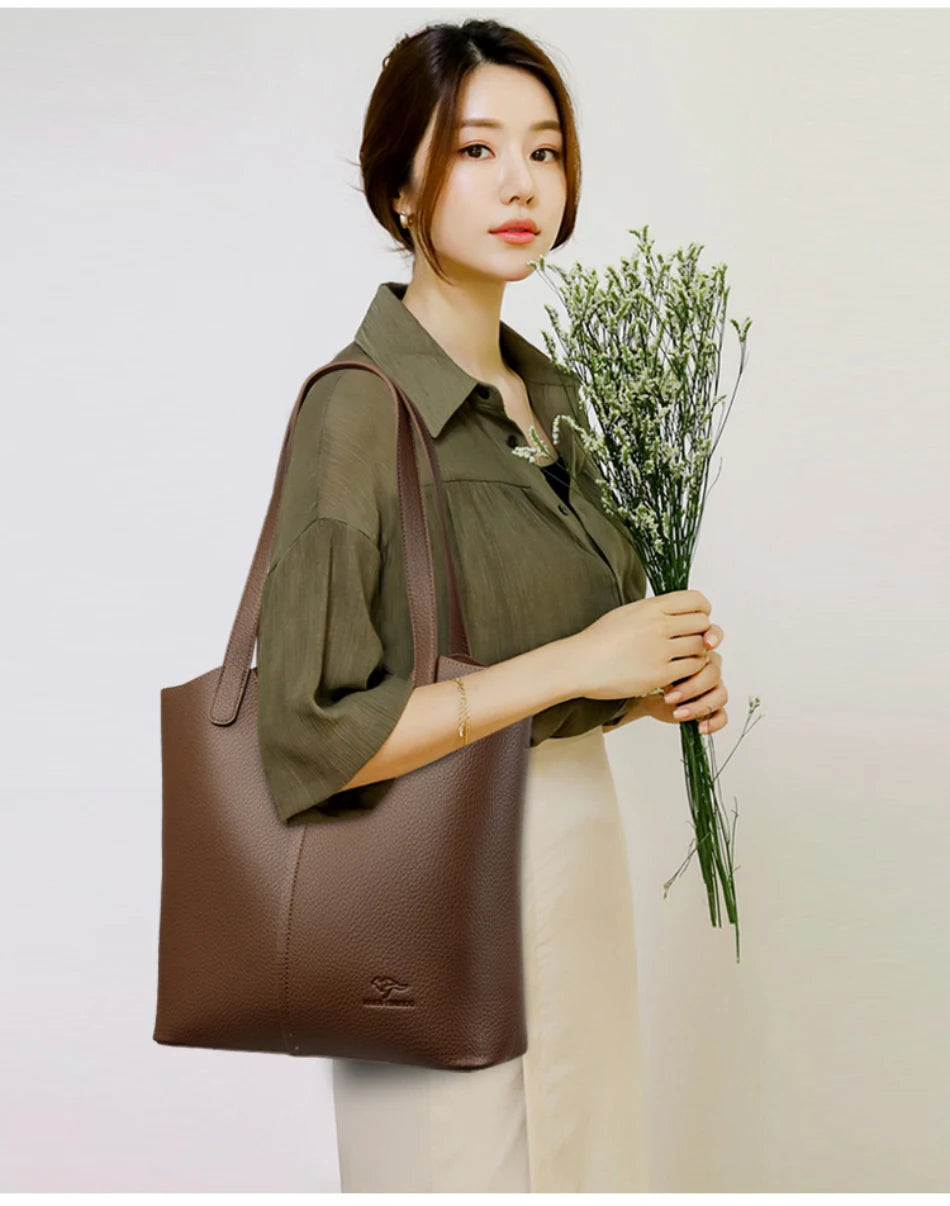 Structured leather tote bag
