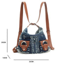 Trendy denim backpack with leather strap detail