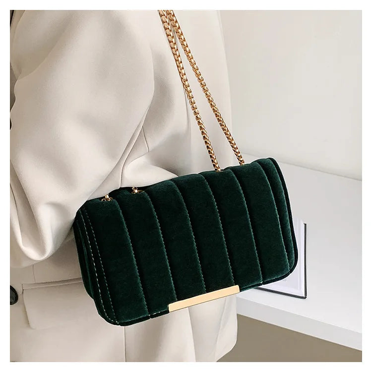 Luxury corduroy handbag with gold chain strap