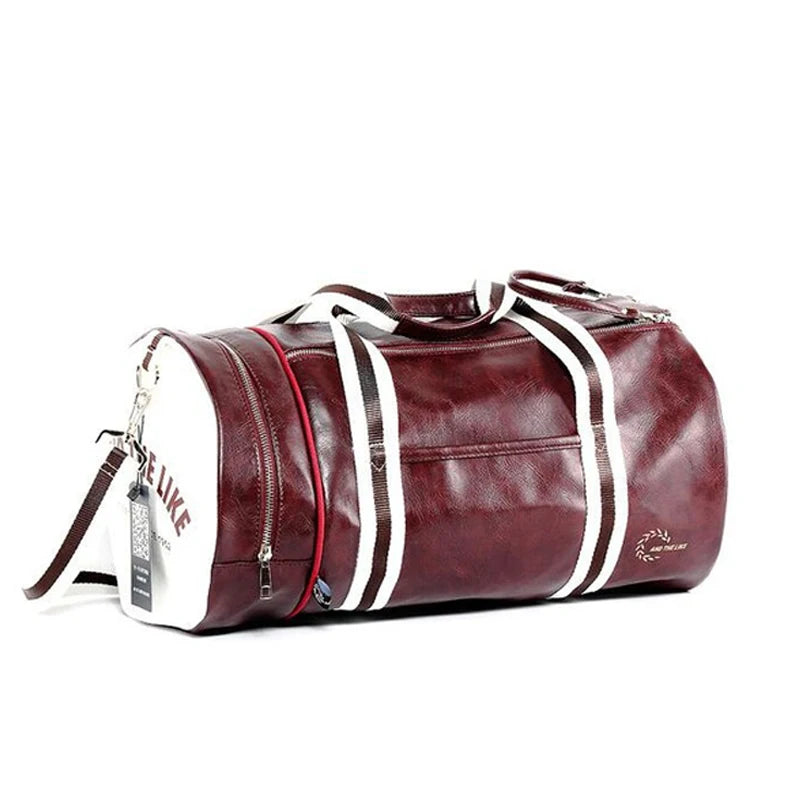 Two-tone leather overnight duffle bag