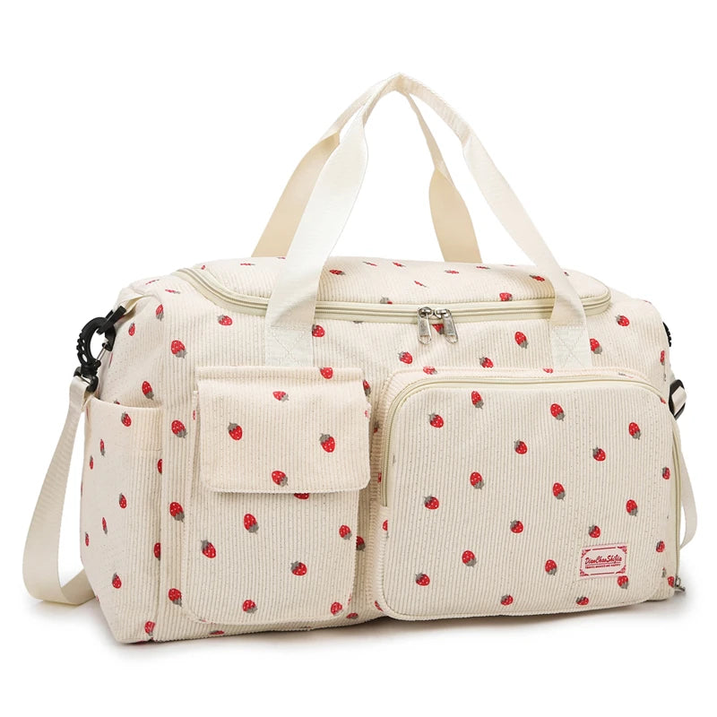 Corduroy travel toiletry bag with shoulder strap