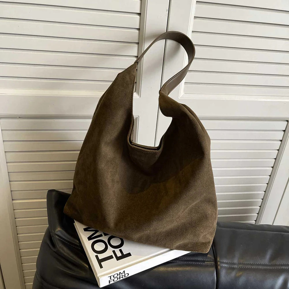 Minimalist suede shoulder slouch bag