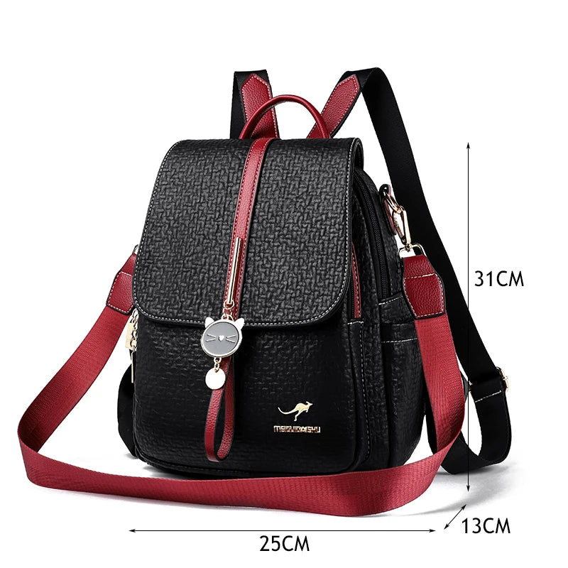 Contrast-strap leather backpack
