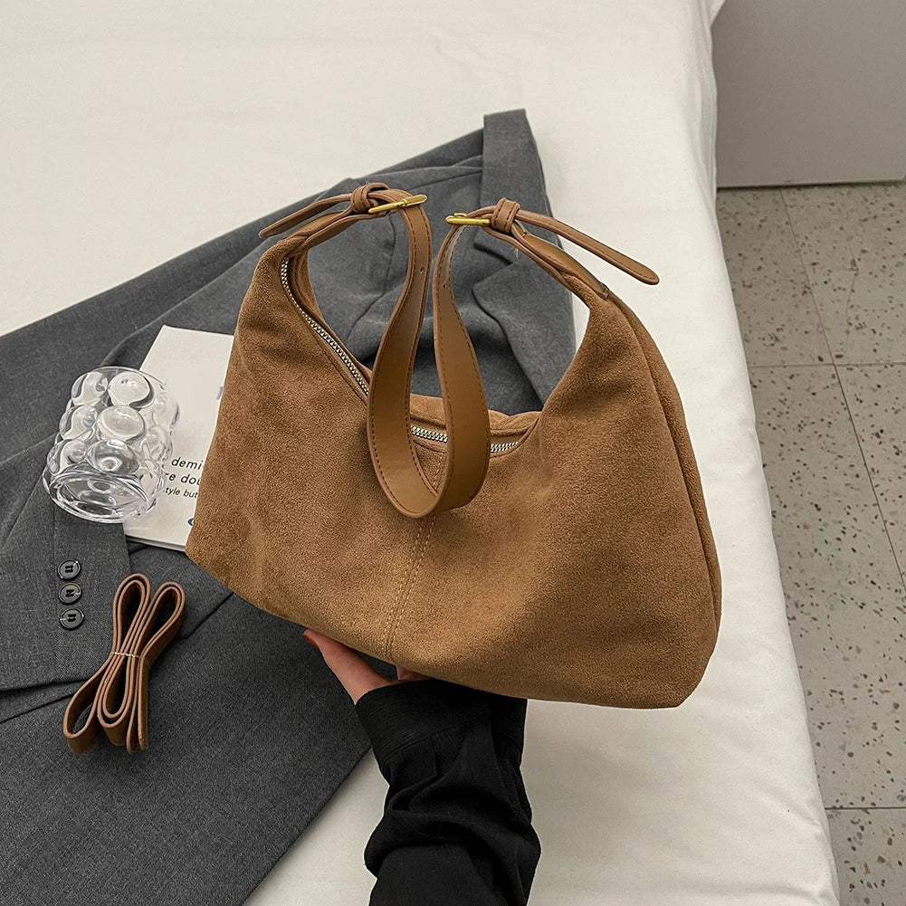 Vintage suede hobo shoulder handbag