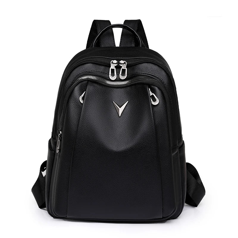 Smooth leather backpack with top handle
