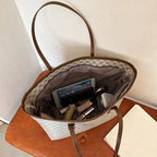 Large capacity leather shoulder tote bag
