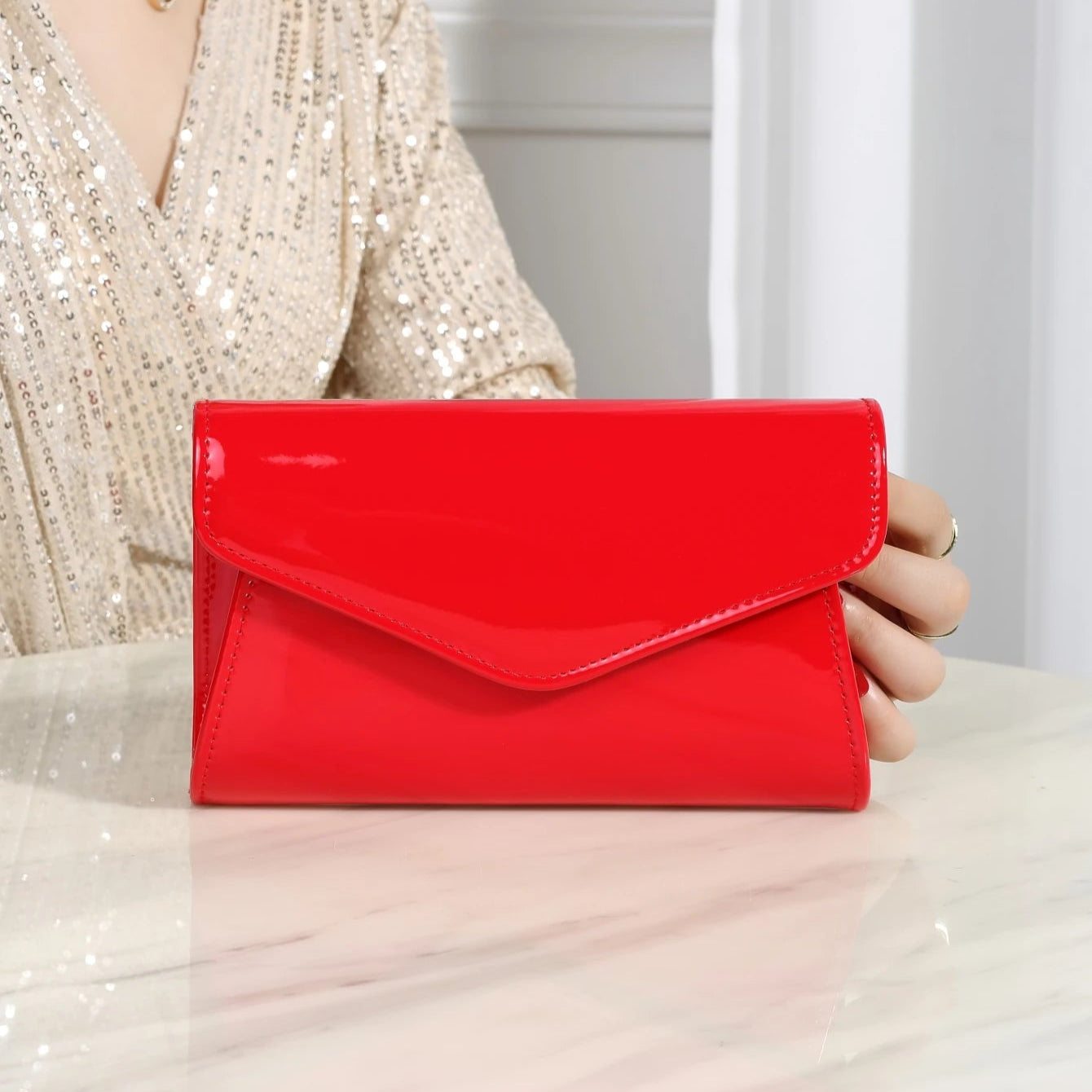 Minimal leather handbag with slim profile