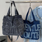 Foldable denim tote bag