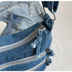 Multi-pockets denim shoulder bag for women
