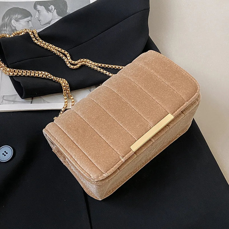 Luxury corduroy handbag with gold chain strap