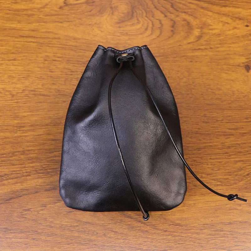 Leather coin pouch drawstring clutch